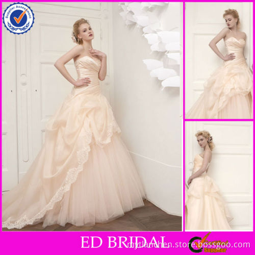 EW53 New Fashion Western Style Lace Trim Peach Wedding Dress